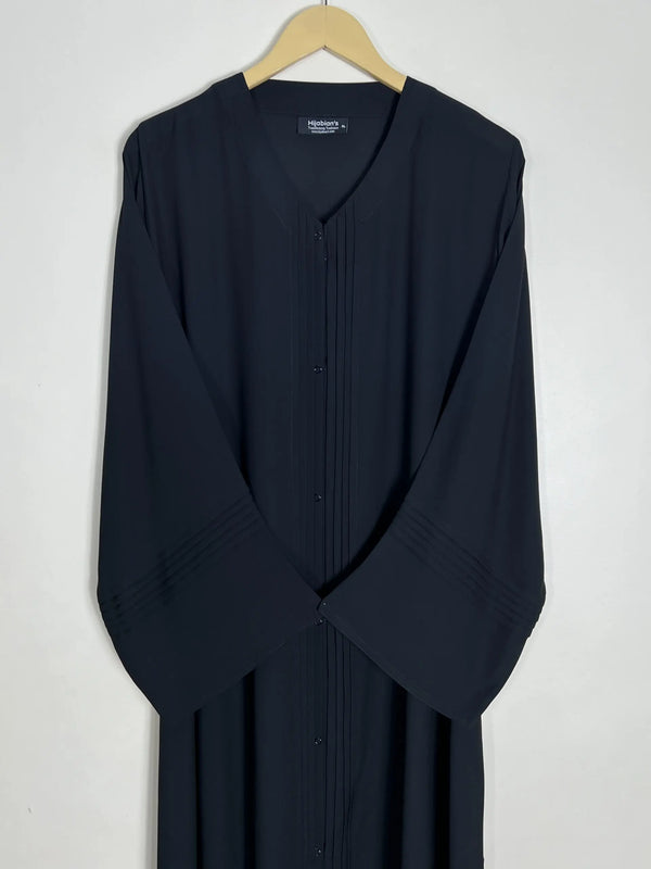 Black - Sleek Pleats Front Open Abaya HJ0910