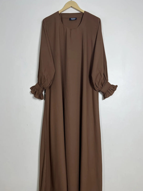 Brown - Cuff Frill Maxi Abaya HJ0941