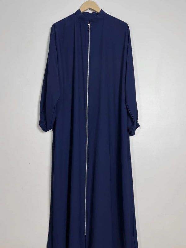 Blue - Collar Style Silver Zip Abaya HJ0950