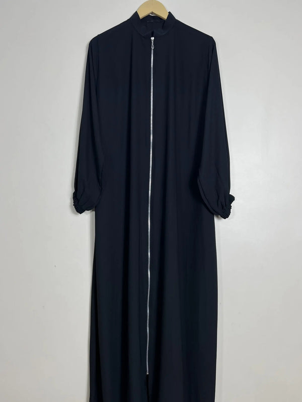 Black - Collar Style Silver Zip Abaya HJ0951