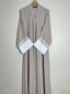 Beige - Fray Border Luxe Abaya HJ0947