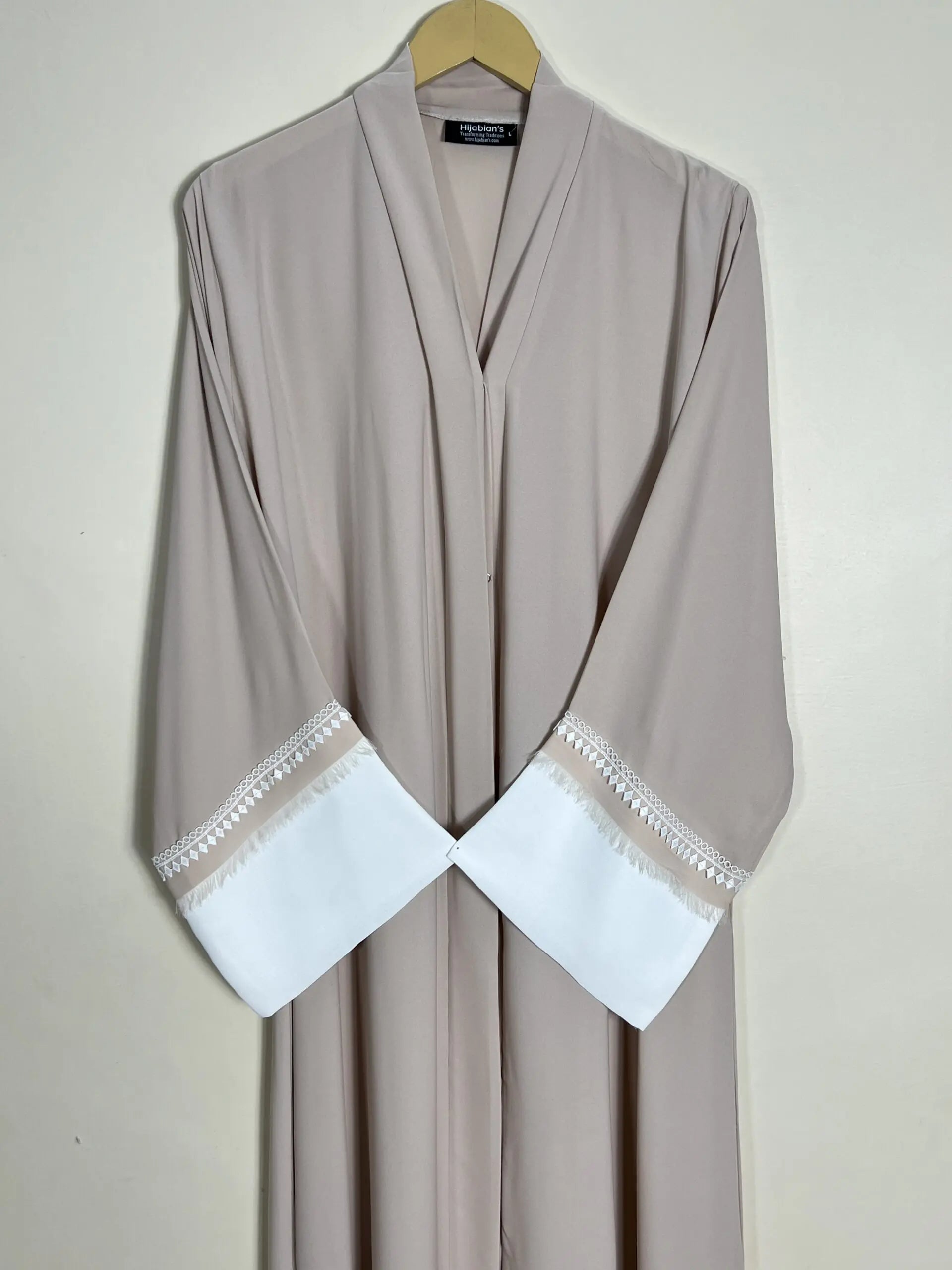 Beige - Fray Border Luxe Abaya HJ0947 Secondary image