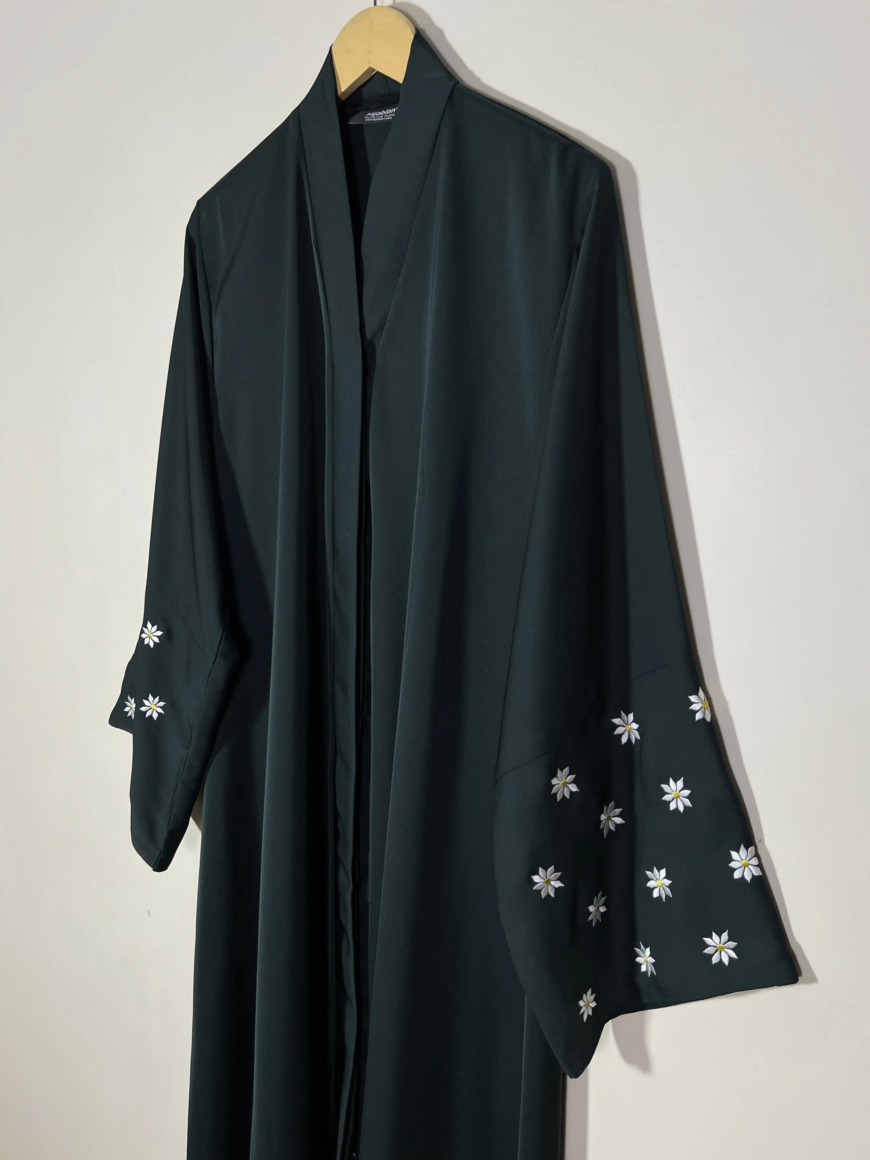 Bottle Green - Petals Embroidery Abaya HJ1413 Secondary image