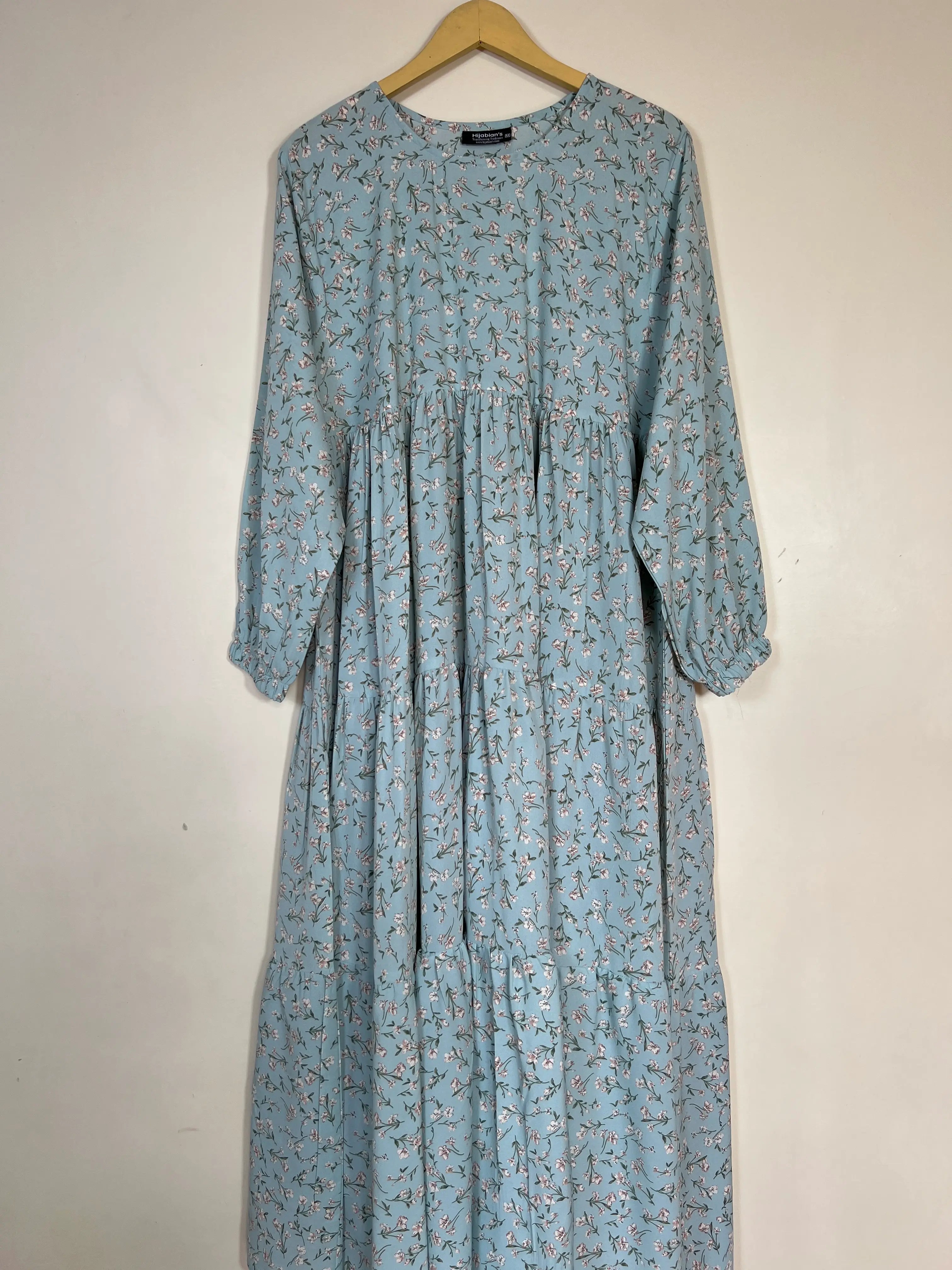 Mist Blue - Floral Frill Maxi Abaya HJ1365