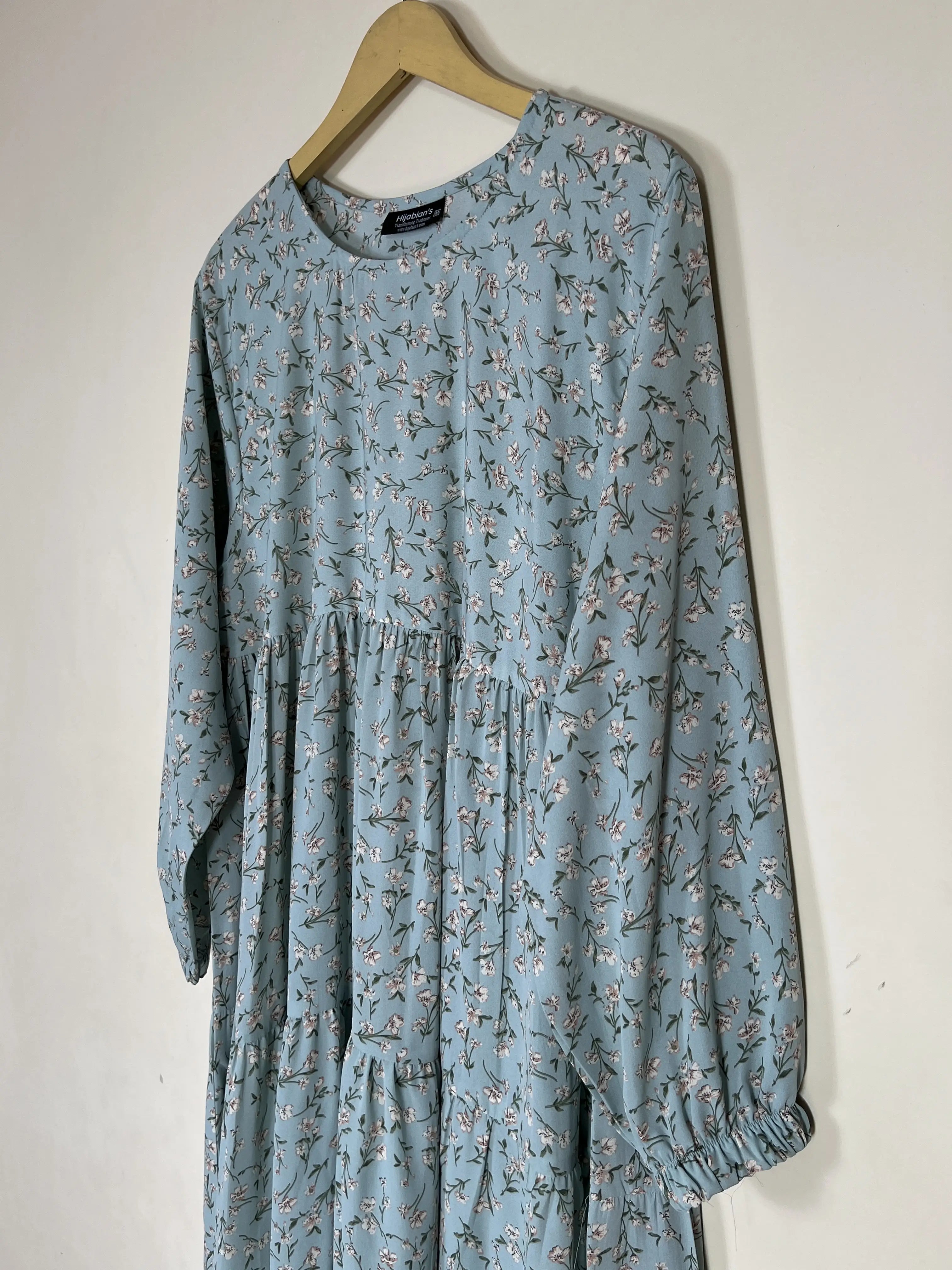 Mist Blue - Floral Frill Maxi Abaya HJ1490