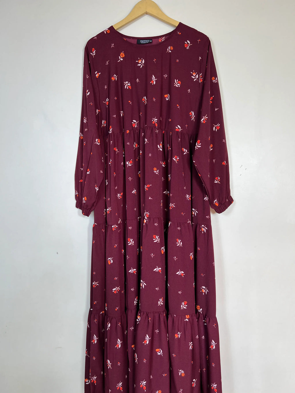 Maroon - Floral Frill Maxi Abaya HJ1364