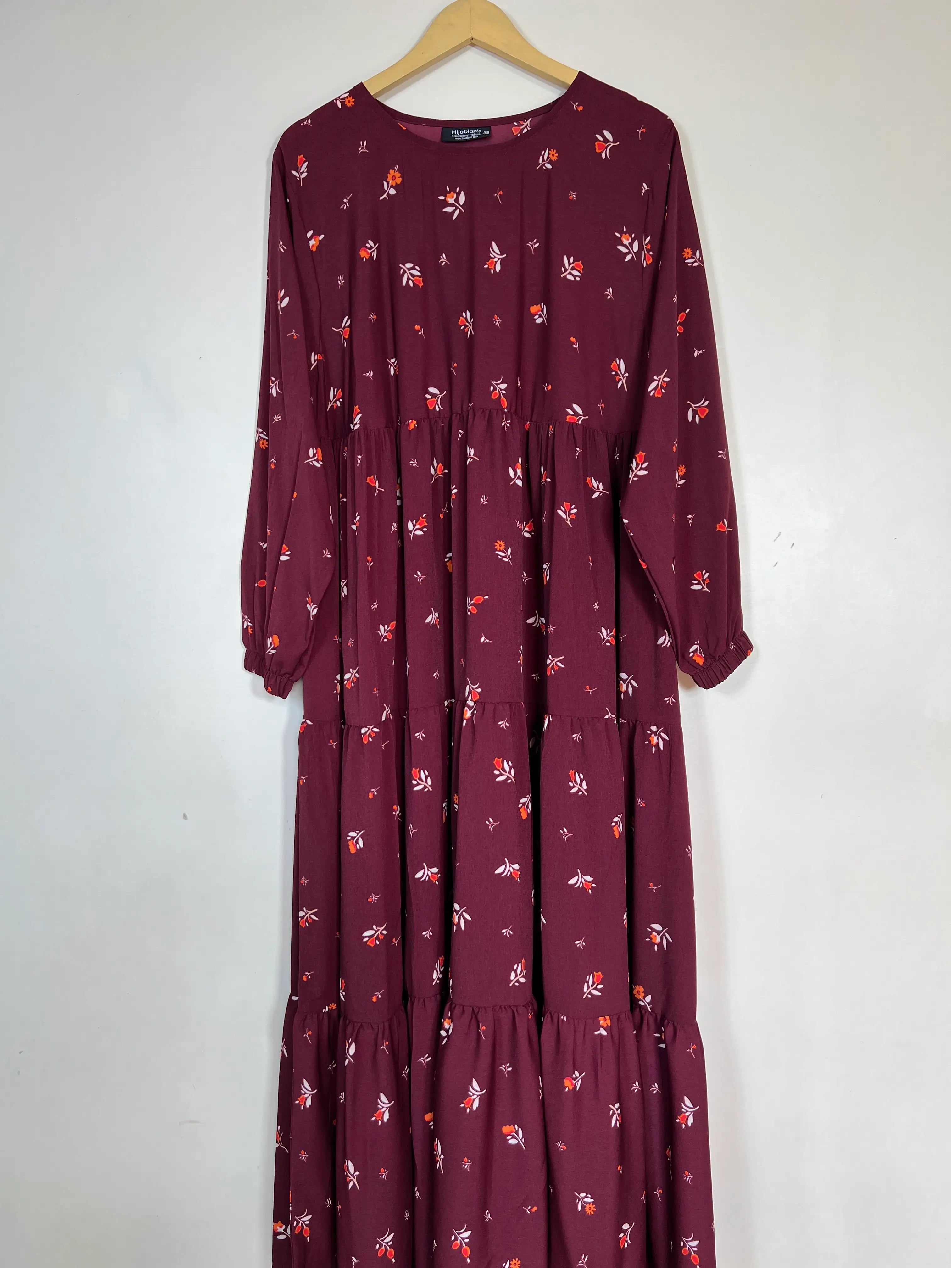 Maroon - Floral Frill Maxi Abaya HJ1364