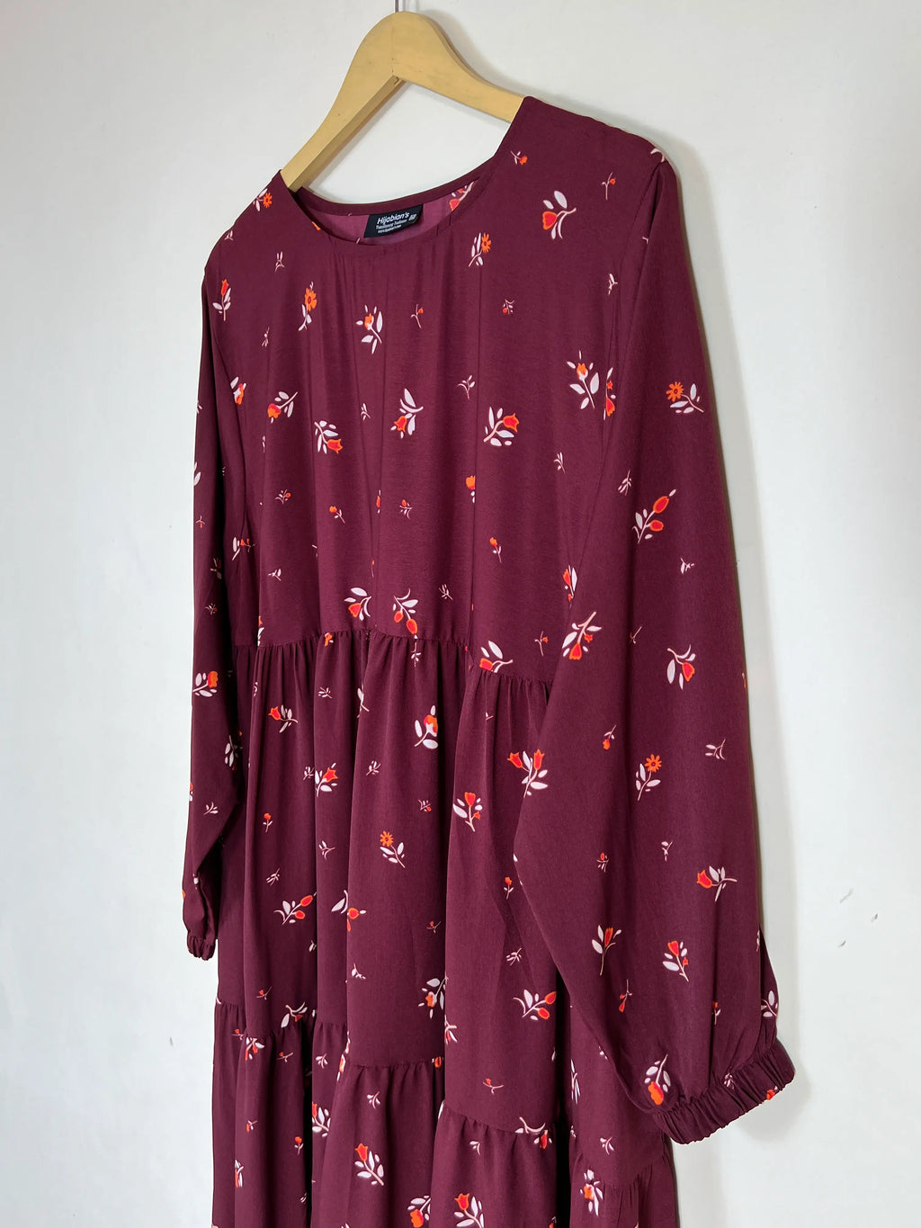 Maroon - Floral Frill Maxi Abaya HJ1364