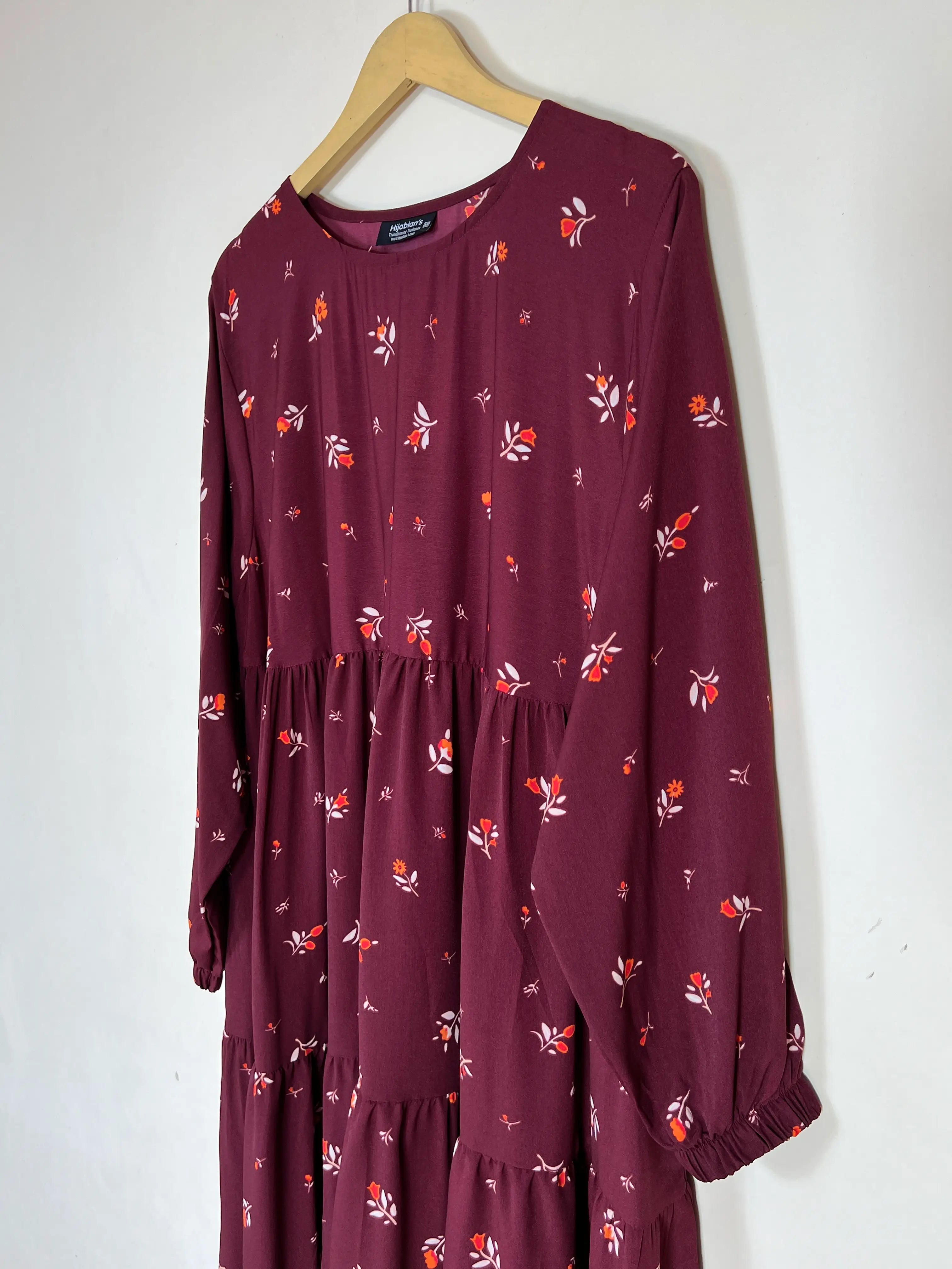 Maroon - Floral Frill Maxi Abaya HJ1364