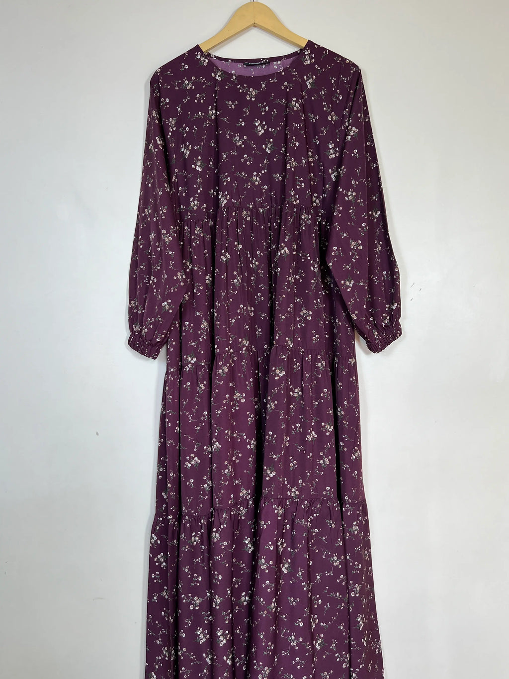 Burgundy - Floral Frill Maxi Abaya HJ1366