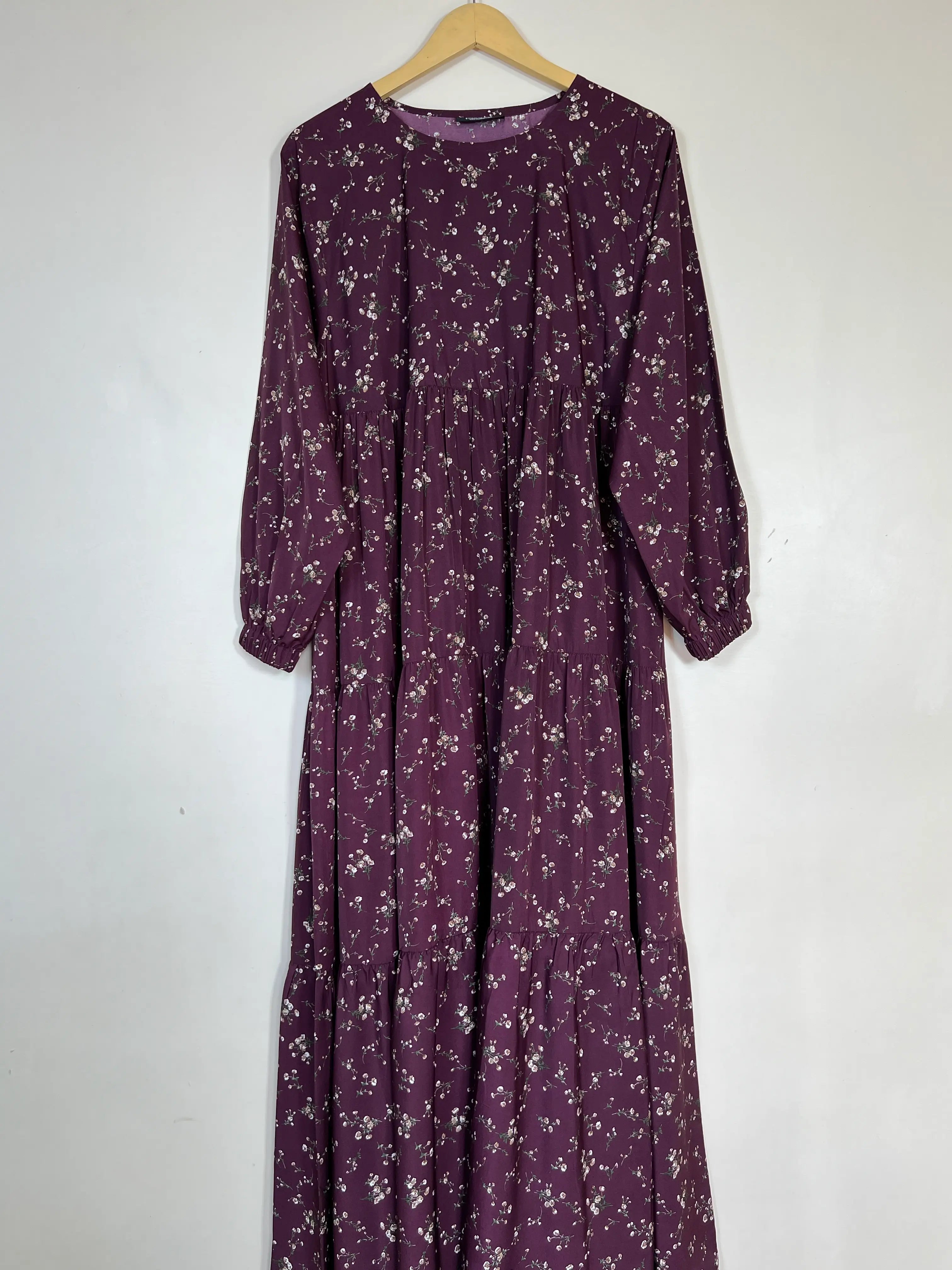 Burgundy - Floral Frill Maxi Abaya HJ1366