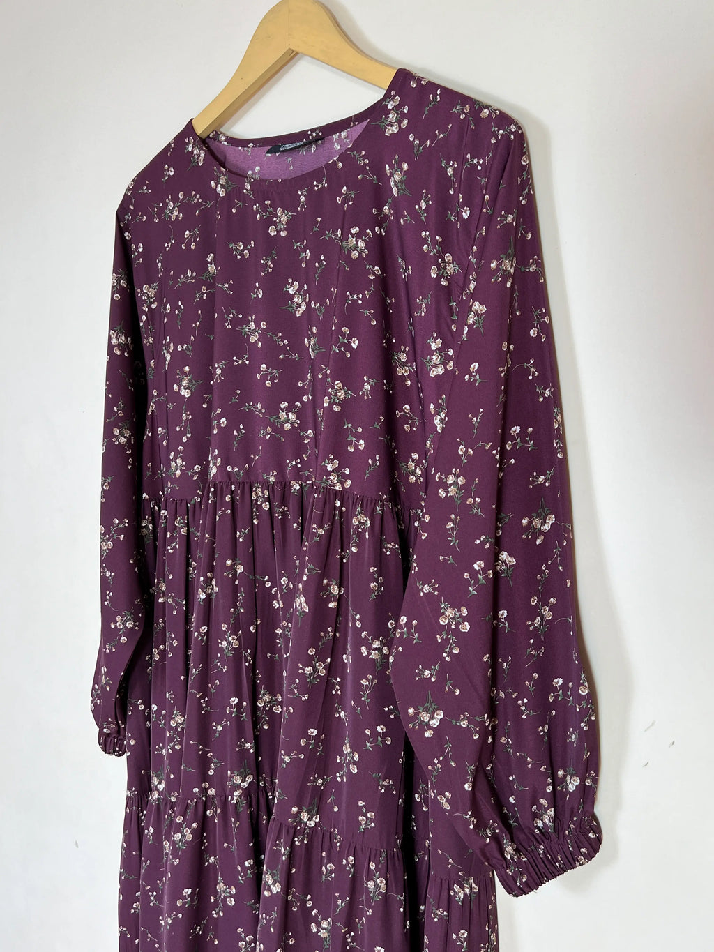 Burgundy - Floral Frill Maxi Abaya HJ1366