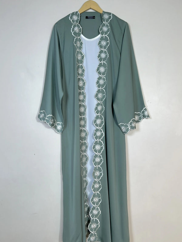 Sage Green - Fleur Embroidered Abaya HJ1716