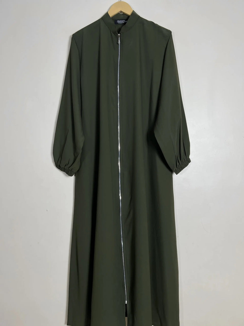 Olive Green - Collar Style Silver Zip Abaya HJ1049