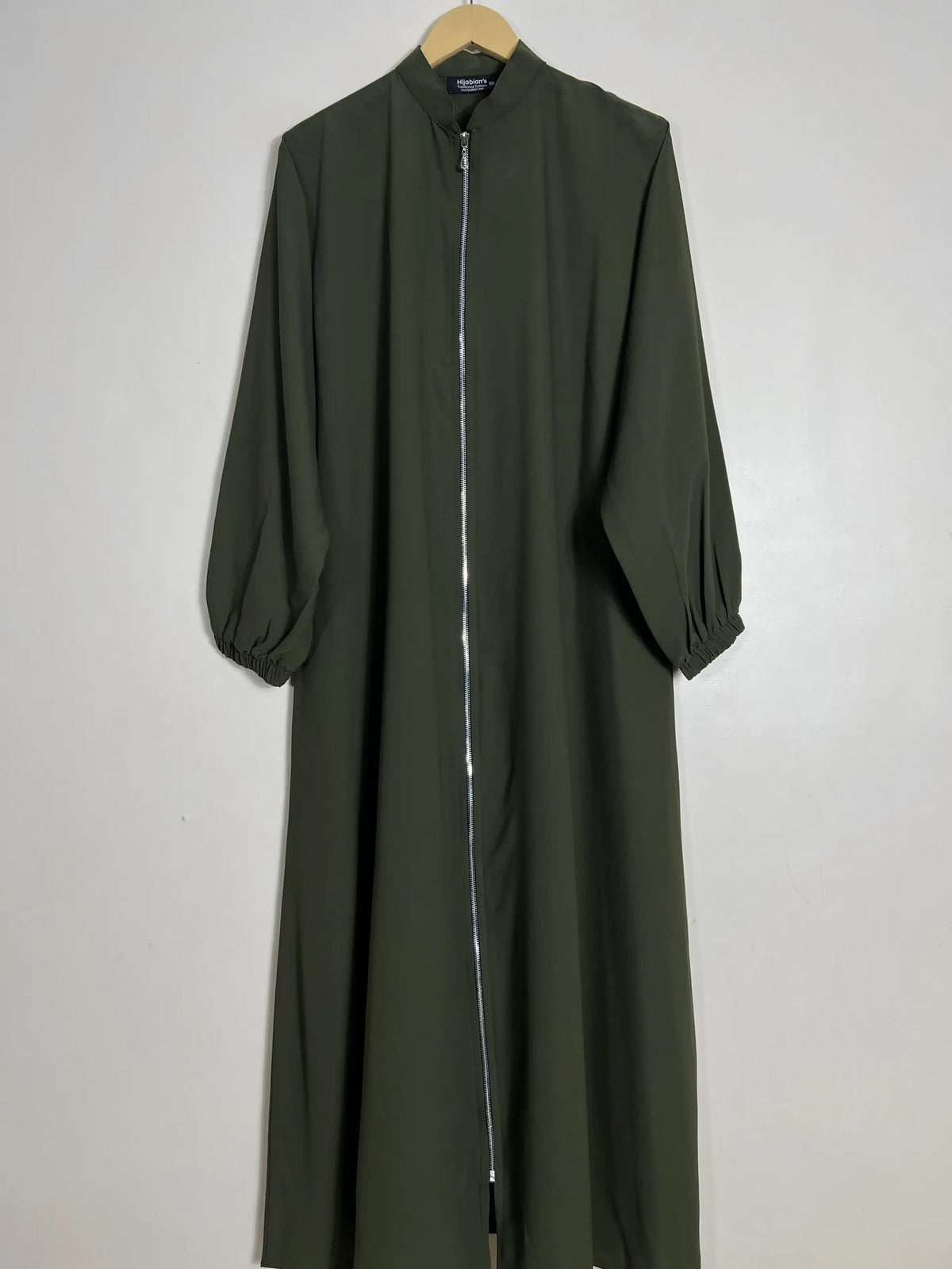 Olive Green - Collar Style Silver Zip Abaya HJ1049 Main image