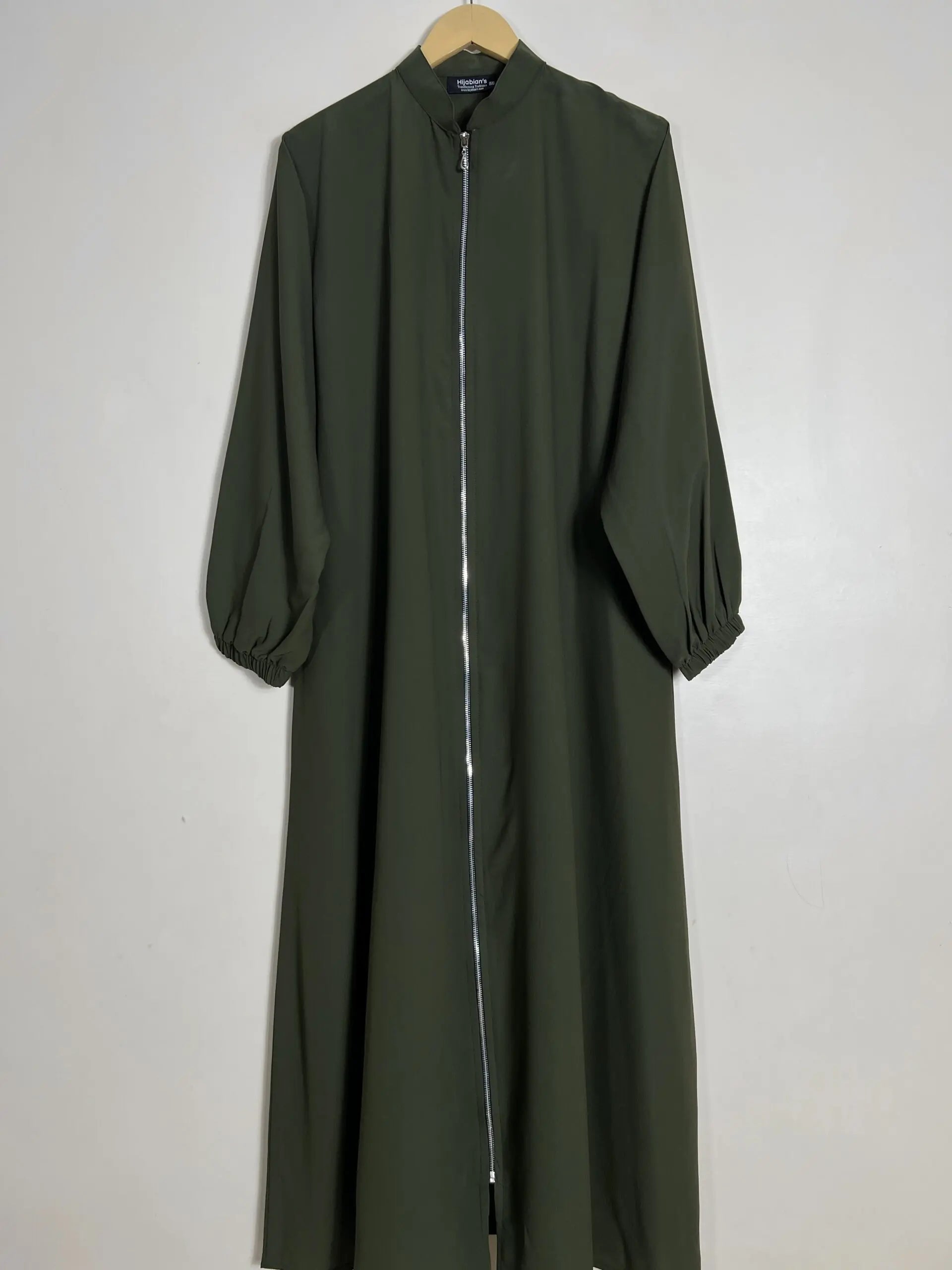 Olive Green - Collar Style Silver Zip Abaya HJ1049