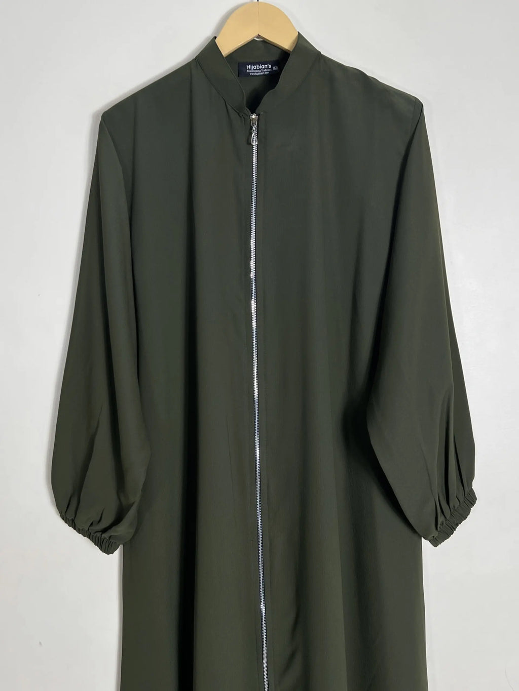 Olive Green - Collar Style Silver Zip Abaya HJ1049