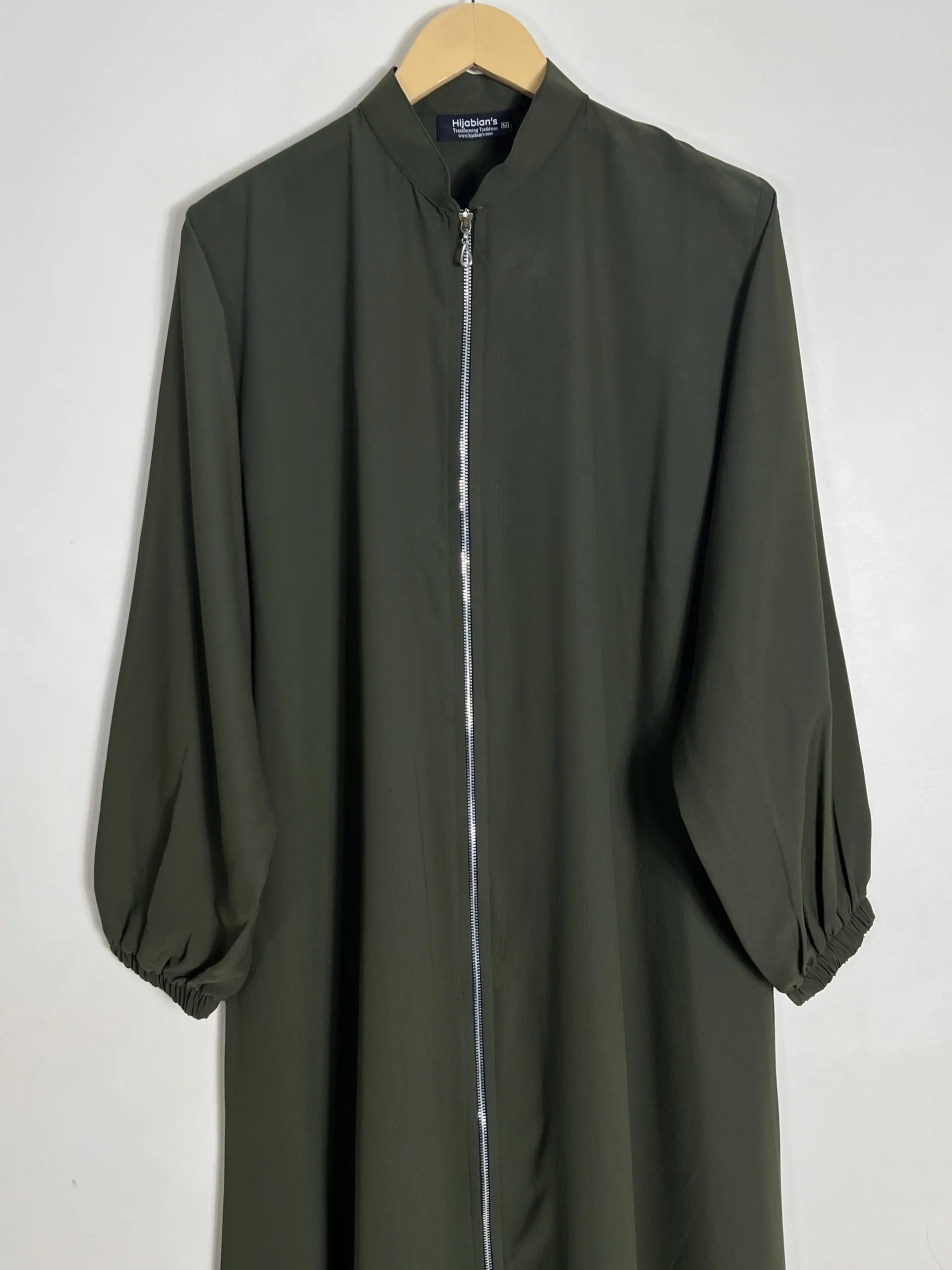 Olive Green - Collar Style Silver Zip Abaya HJ1049