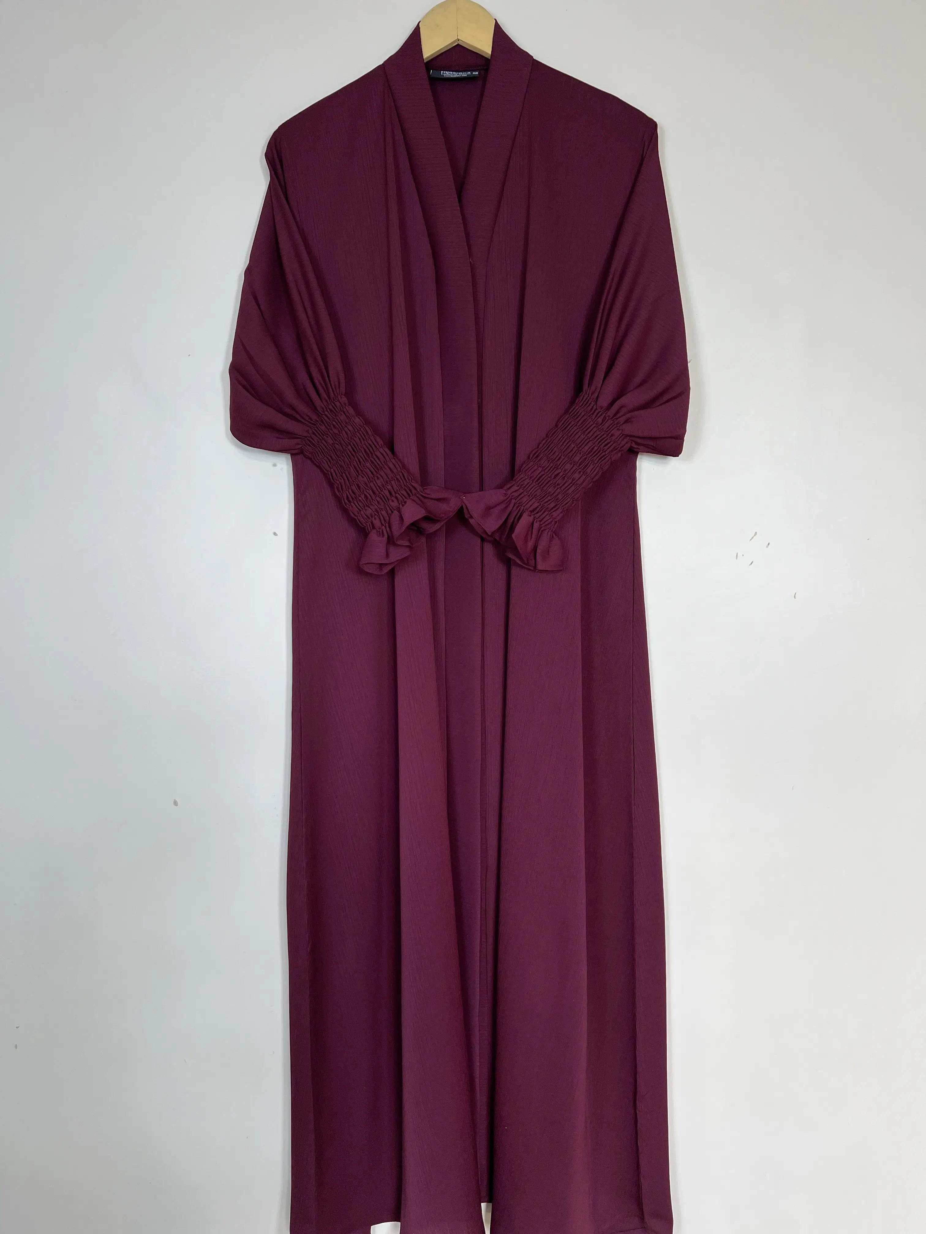Maroon - Smoked Sleeves Abaya HJ1430