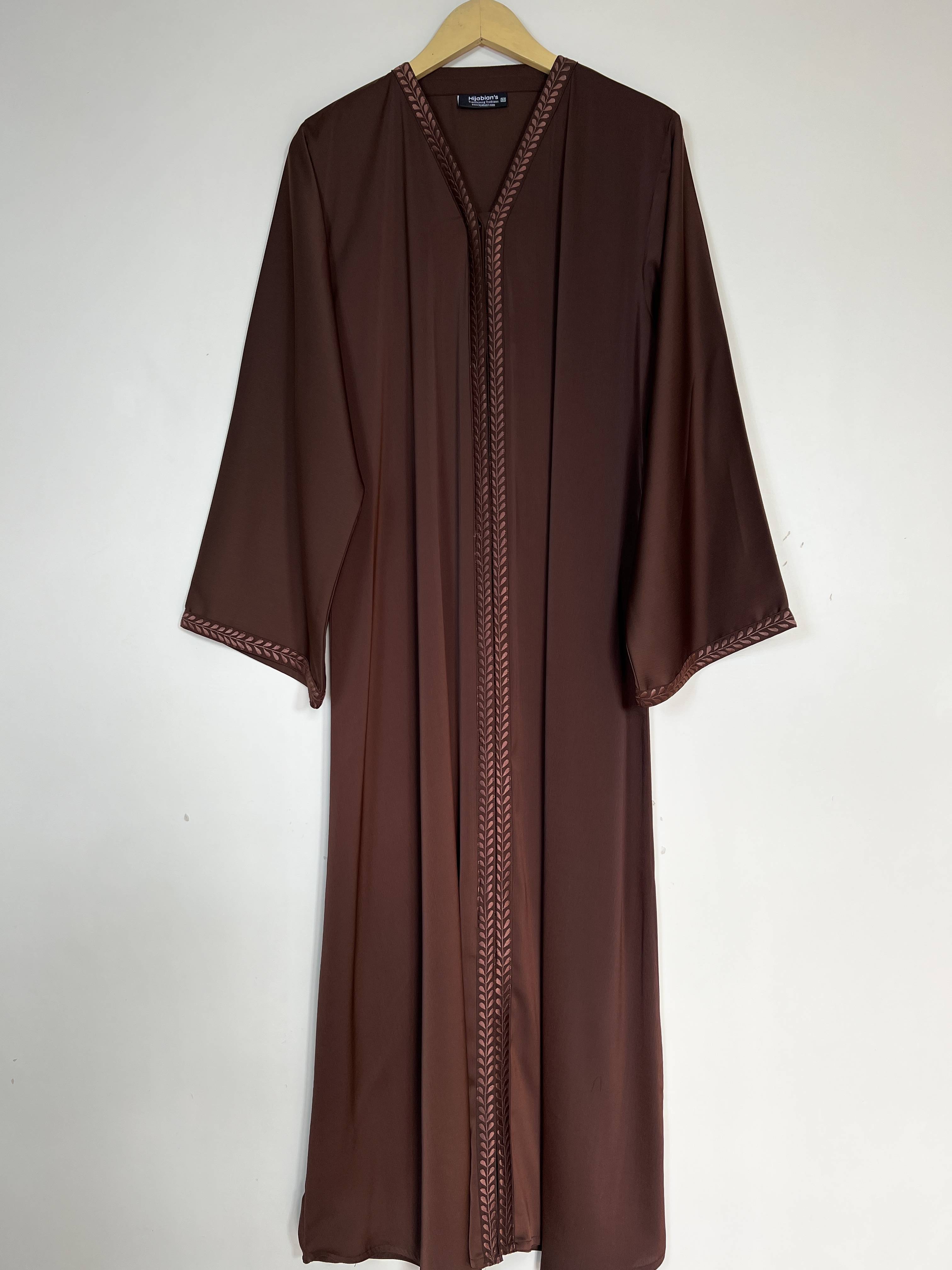 Brown - Divine Embroidery Abaya HJ1435