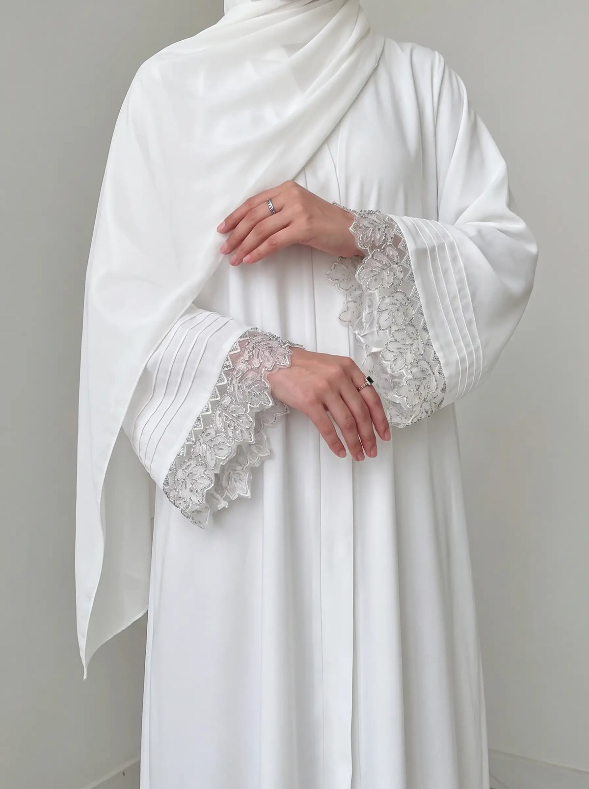 White - Elara Open Abaya HJ1639 Main image