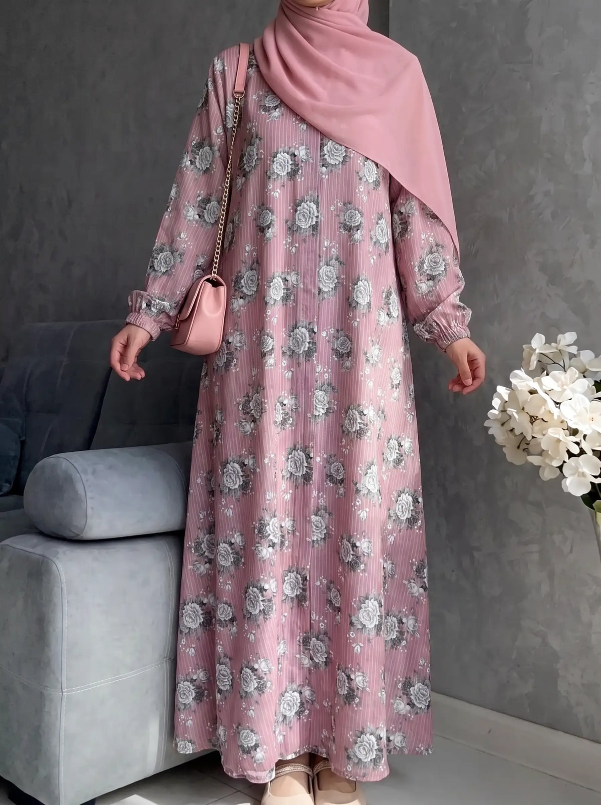 Vintage Rose - Arabic Lawn Abaya HJ1734 Main image