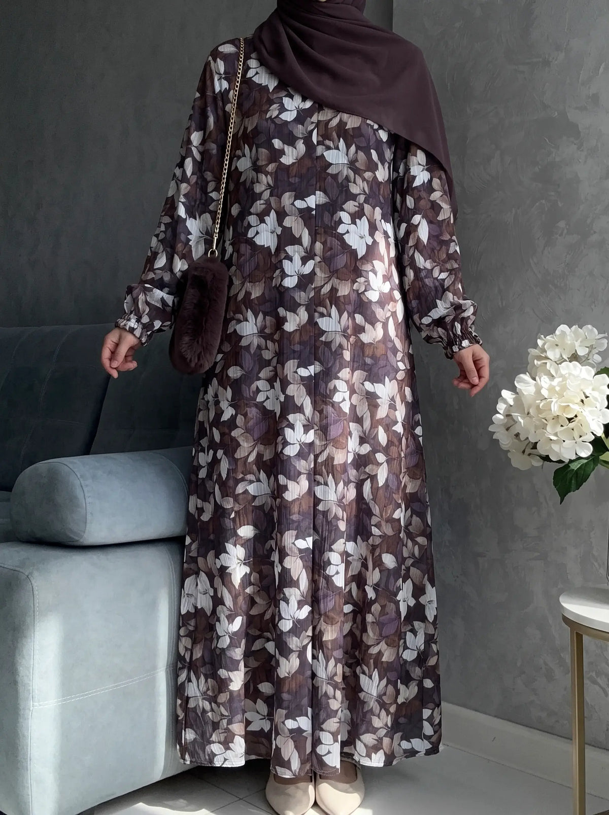 Mocha Brown - Arabic Lawn Abaya HJ1682 Main image