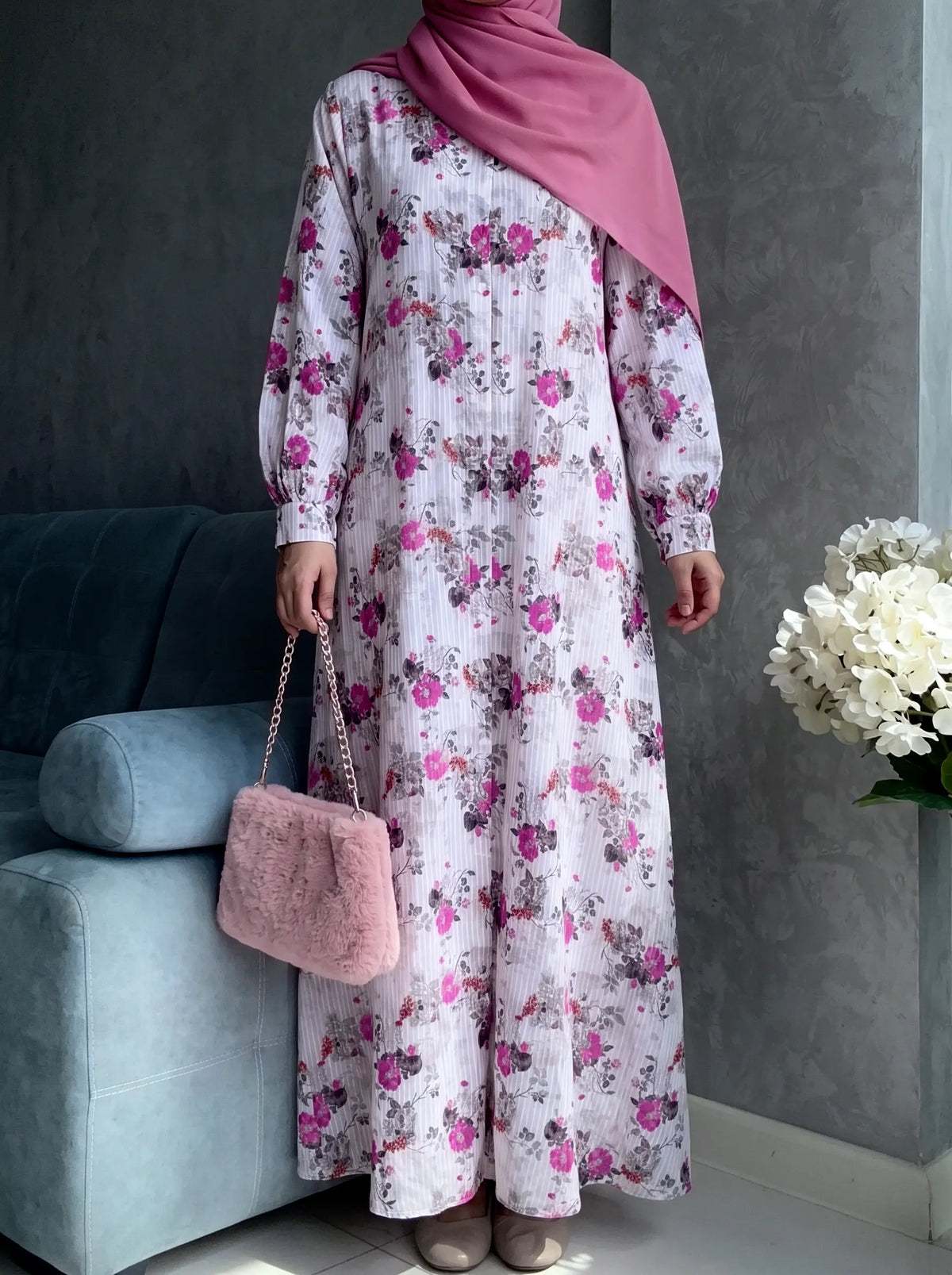 Rose Grey - Arabic Lawn Abaya HJ1691 Main image