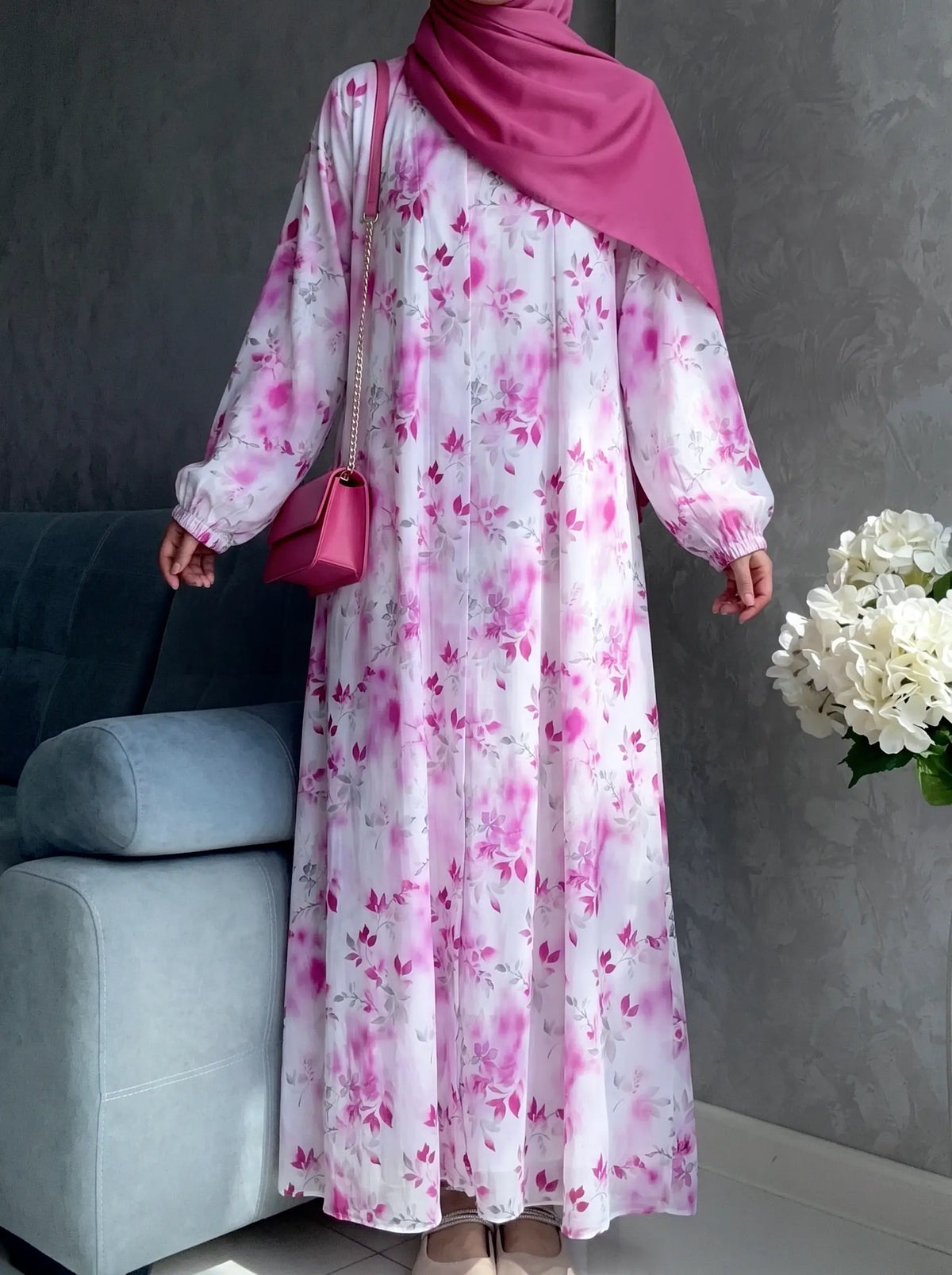 Lilac White - Arabic Lawn Abaya HJ1626