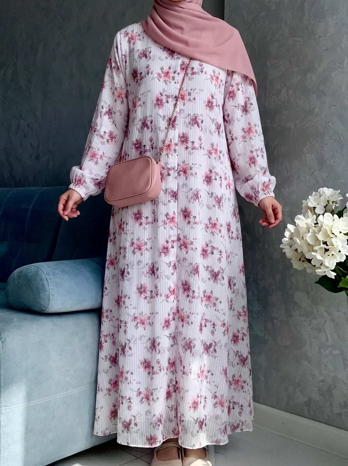 Soft Pink - Arabic Lawn Abaya HJ1683 Main image