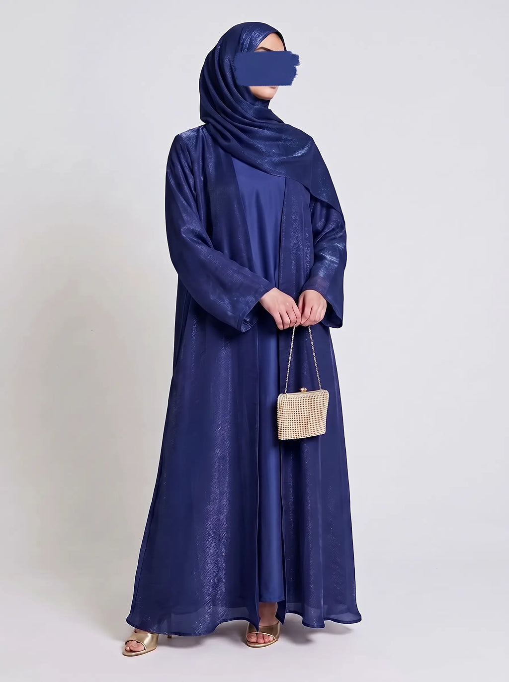 Midnight Navy -  Zareen Crinkle Silk Abaya HJ1708