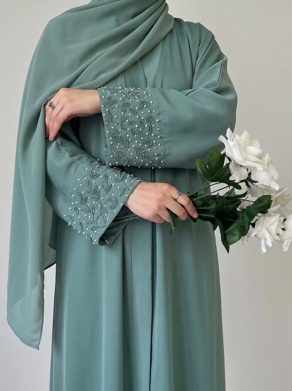 Sage Green - Majesty of Handwork Abaya HJ1698