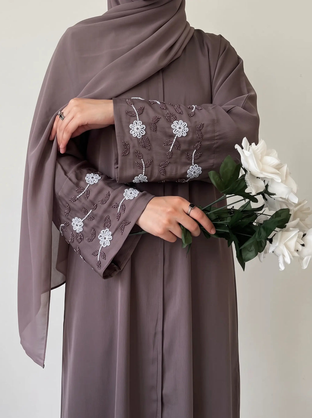 Mocha Taupe - Ravina Handwork Abaya HJ1700