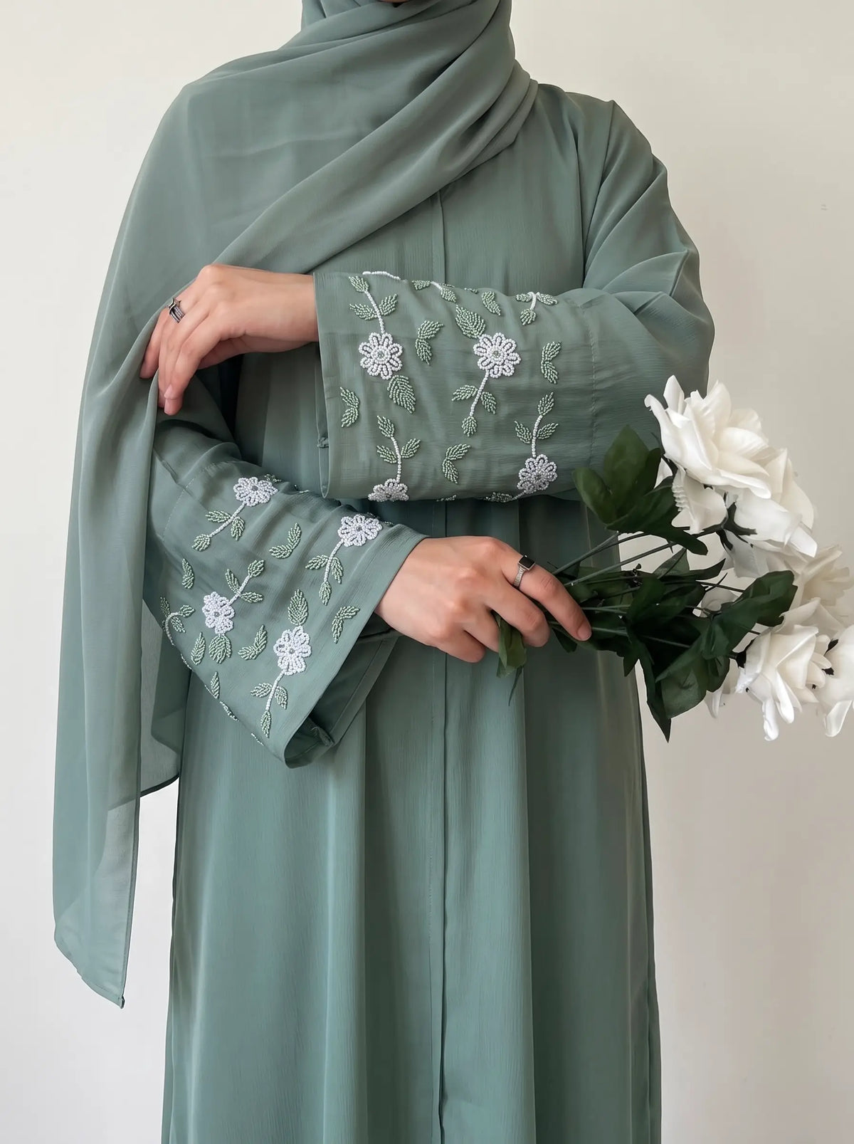 Sage Green - Ravina Handwork Abaya HJ1538 Main image