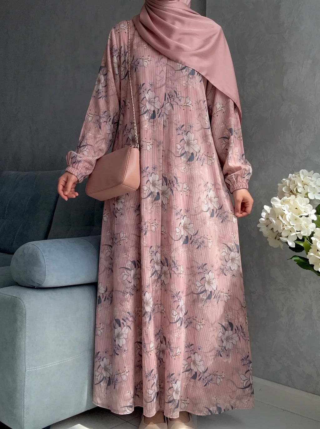 Dusty Rose - Arabic Lawn Abaya HJ1629