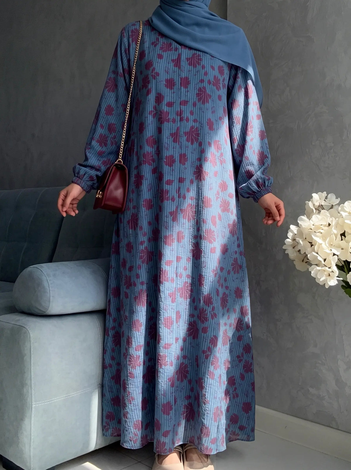 Plum Blue- Arabic Lawn Abaya HJ1688