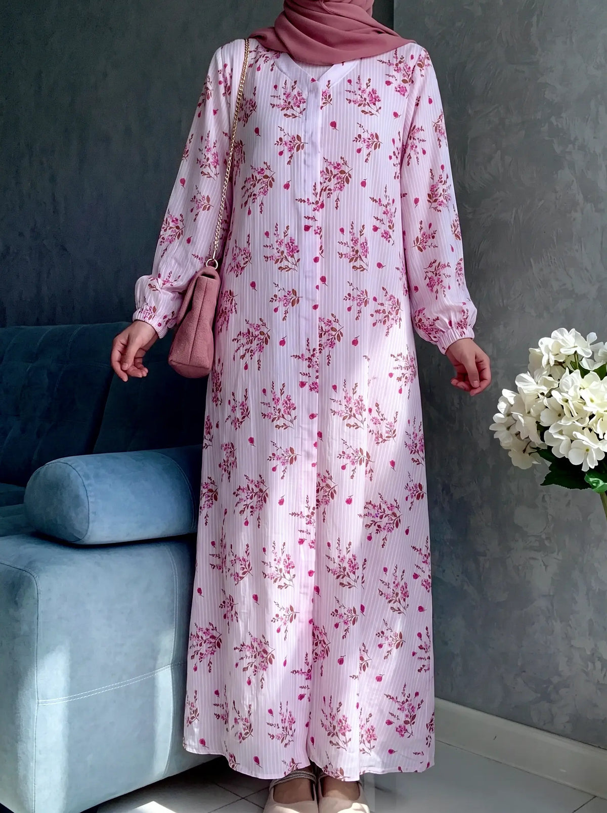Light Pink- Arabic Lawn Abaya HJ1687 Main image