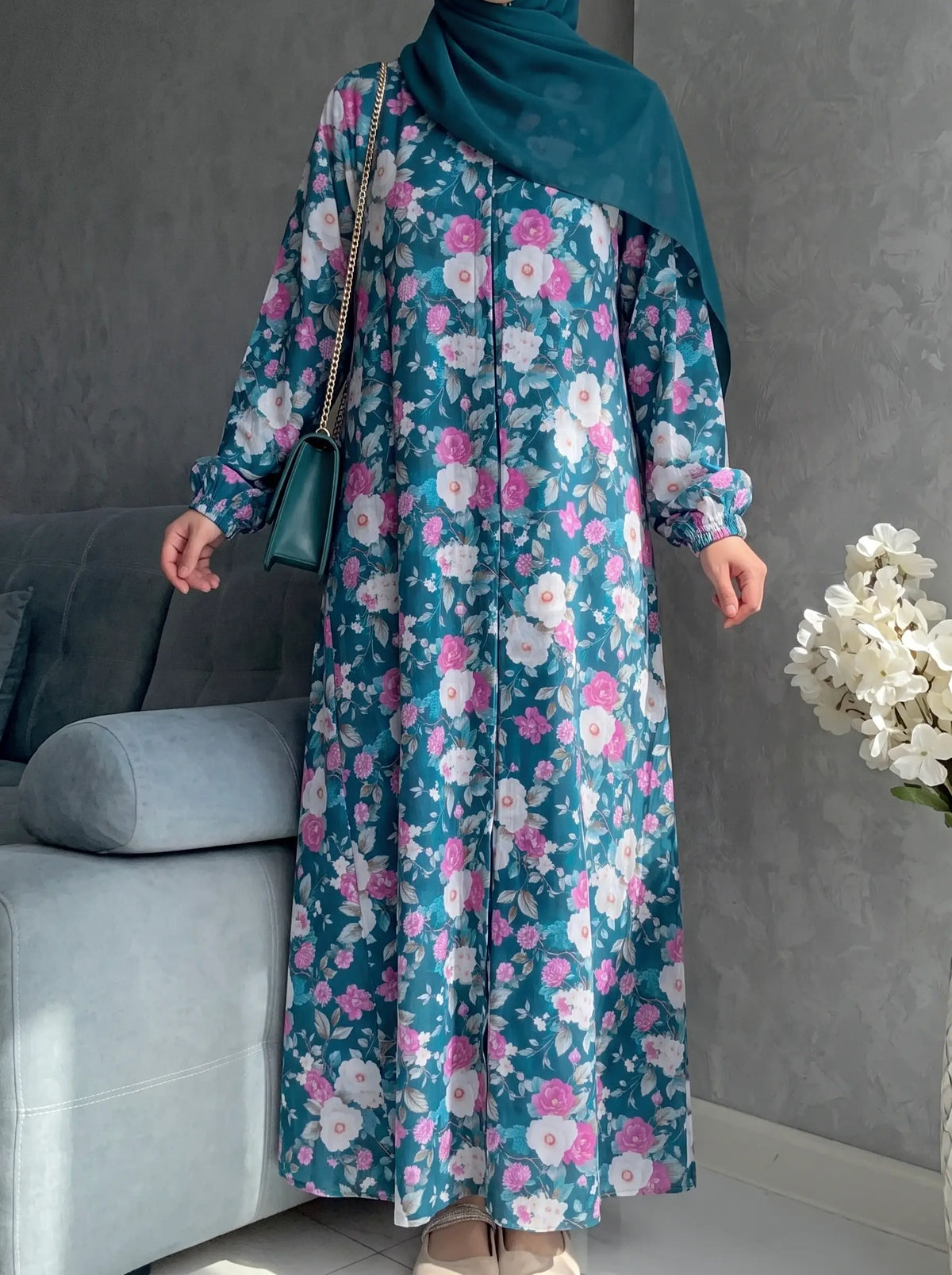 Mystic Spruce - Arabic Lawn Abaya HJ1586 Main image