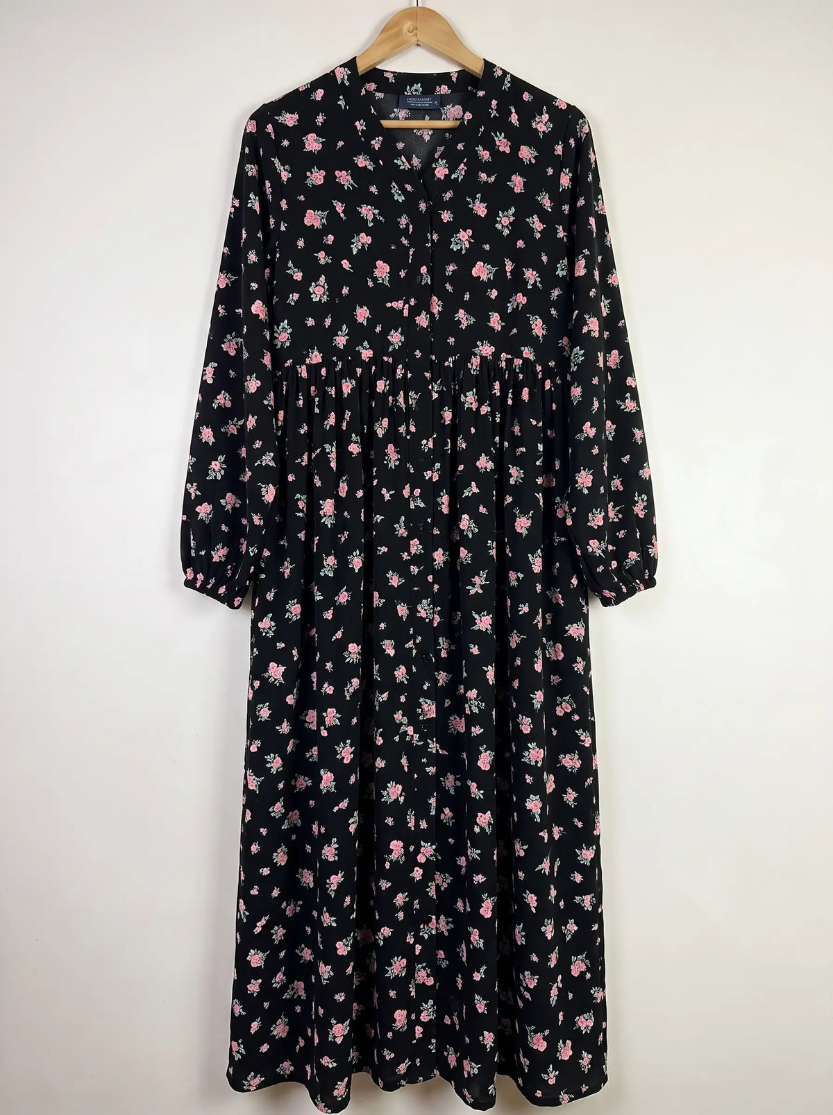Black - Floral Front Open Chun Abaya HJ1657