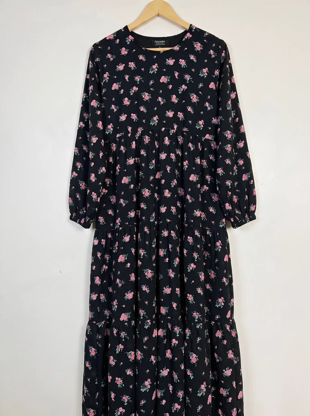 Black Floral Frill Maxi -  Rosé Garden HJ1648