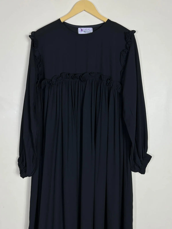 Black - Front Frill Design Abaya HJ0448