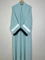 Mint - White Modest Pleated Abaya HJ1184