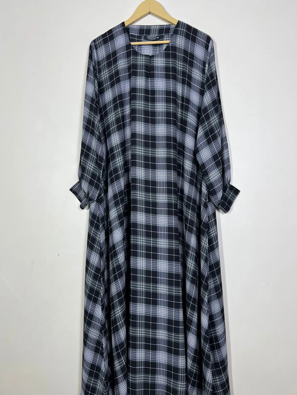 Black - Check Print Maxi Abaya HJ1190