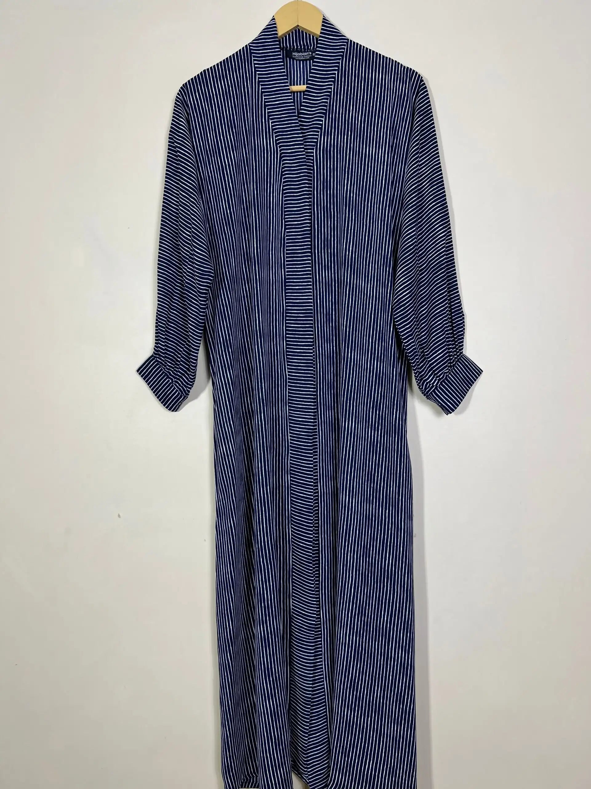 Blue - Lines Print Front Open Abaya HJ1214