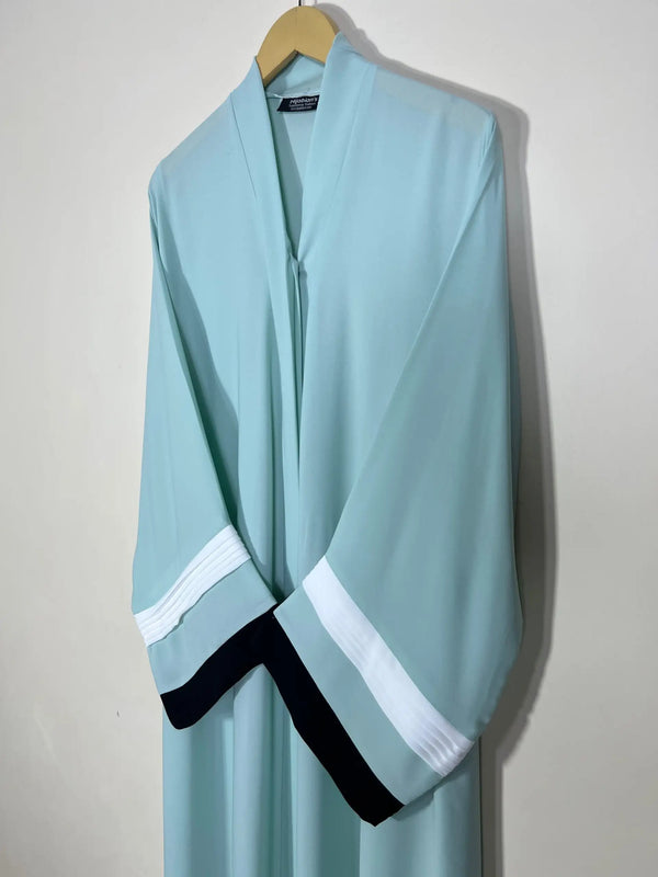Mint - White Modest Pleated Abaya HJ1184