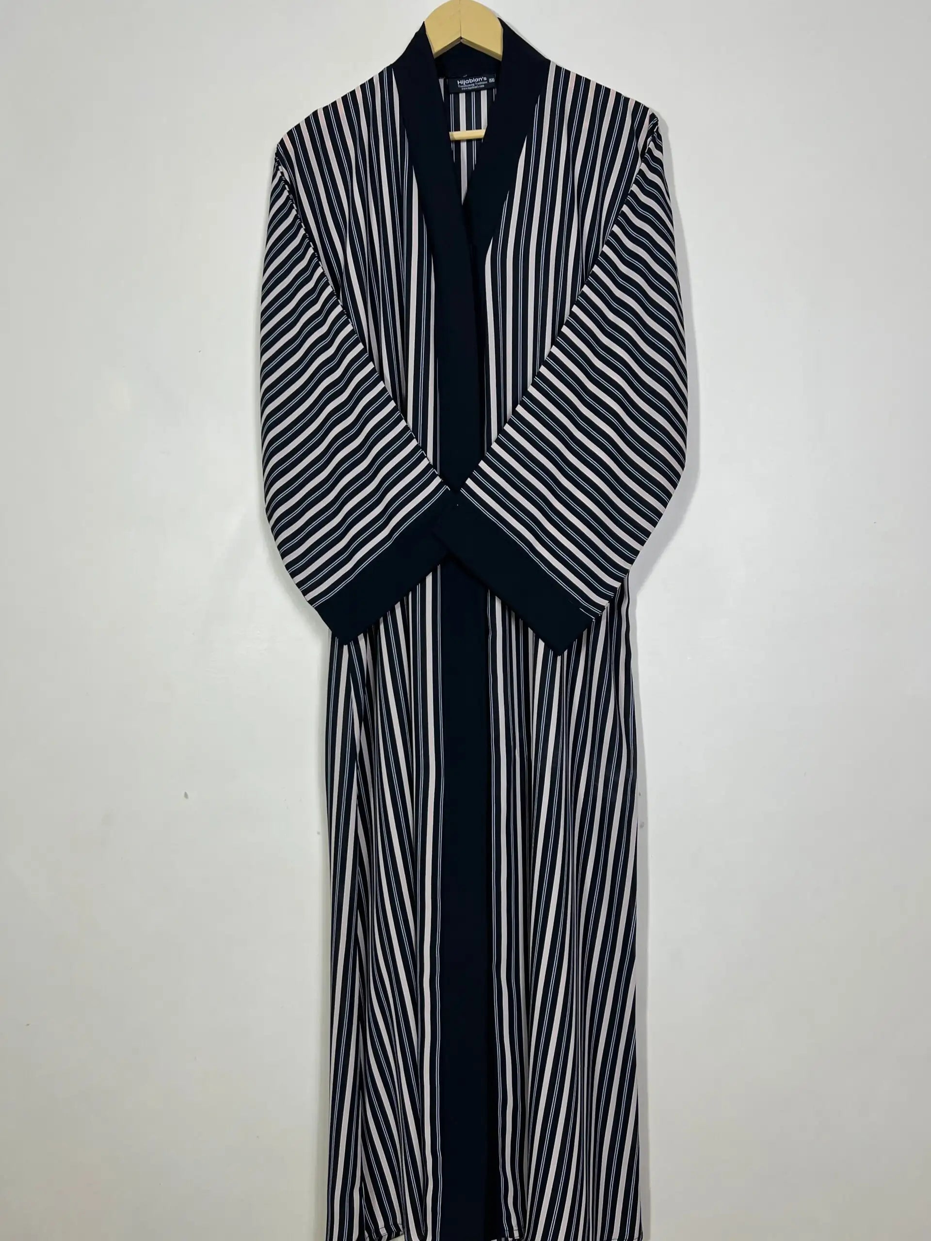 Black - Stripes Front Open Abaya HJ1213