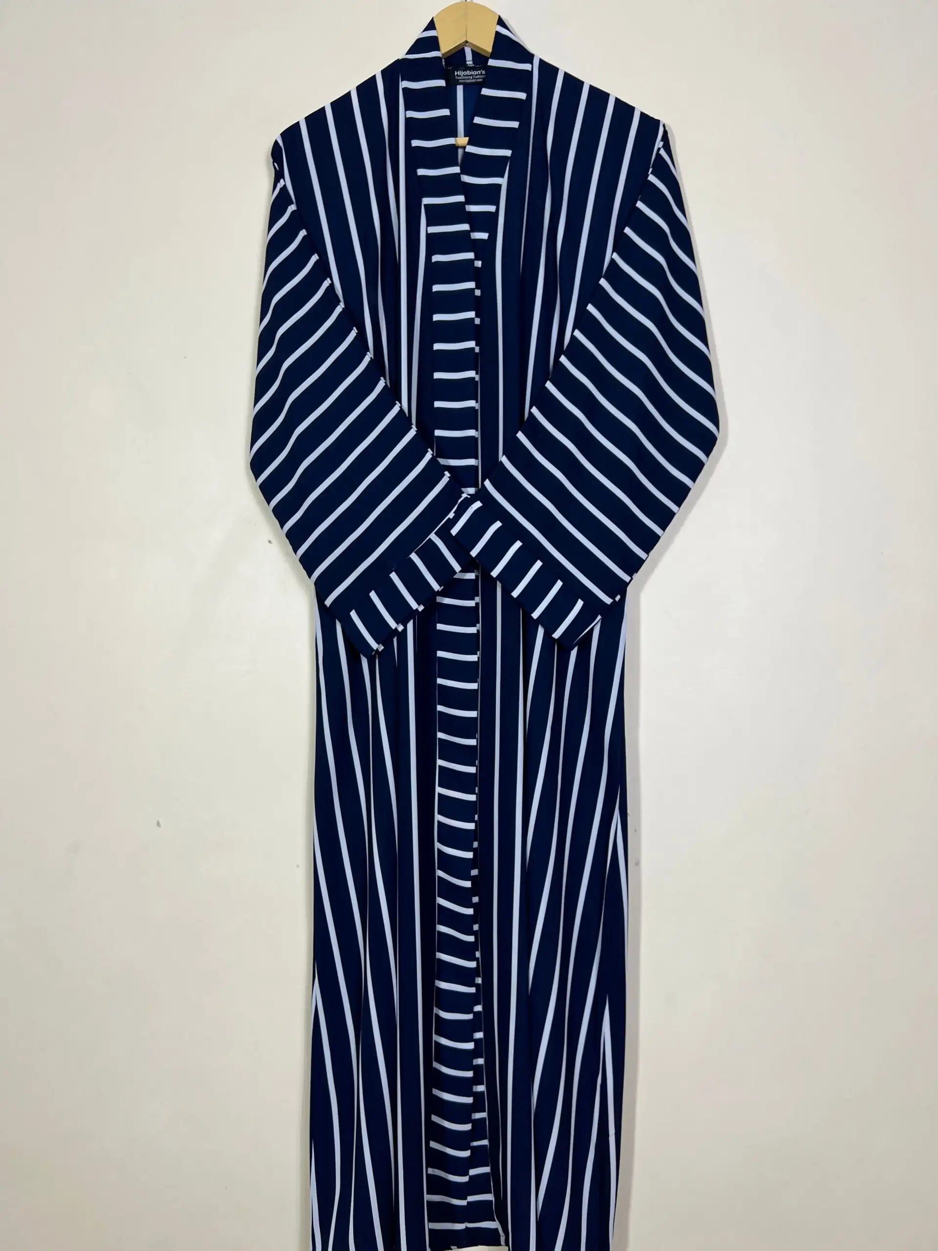 Blue - Stripes Front Open Abaya HJ1212