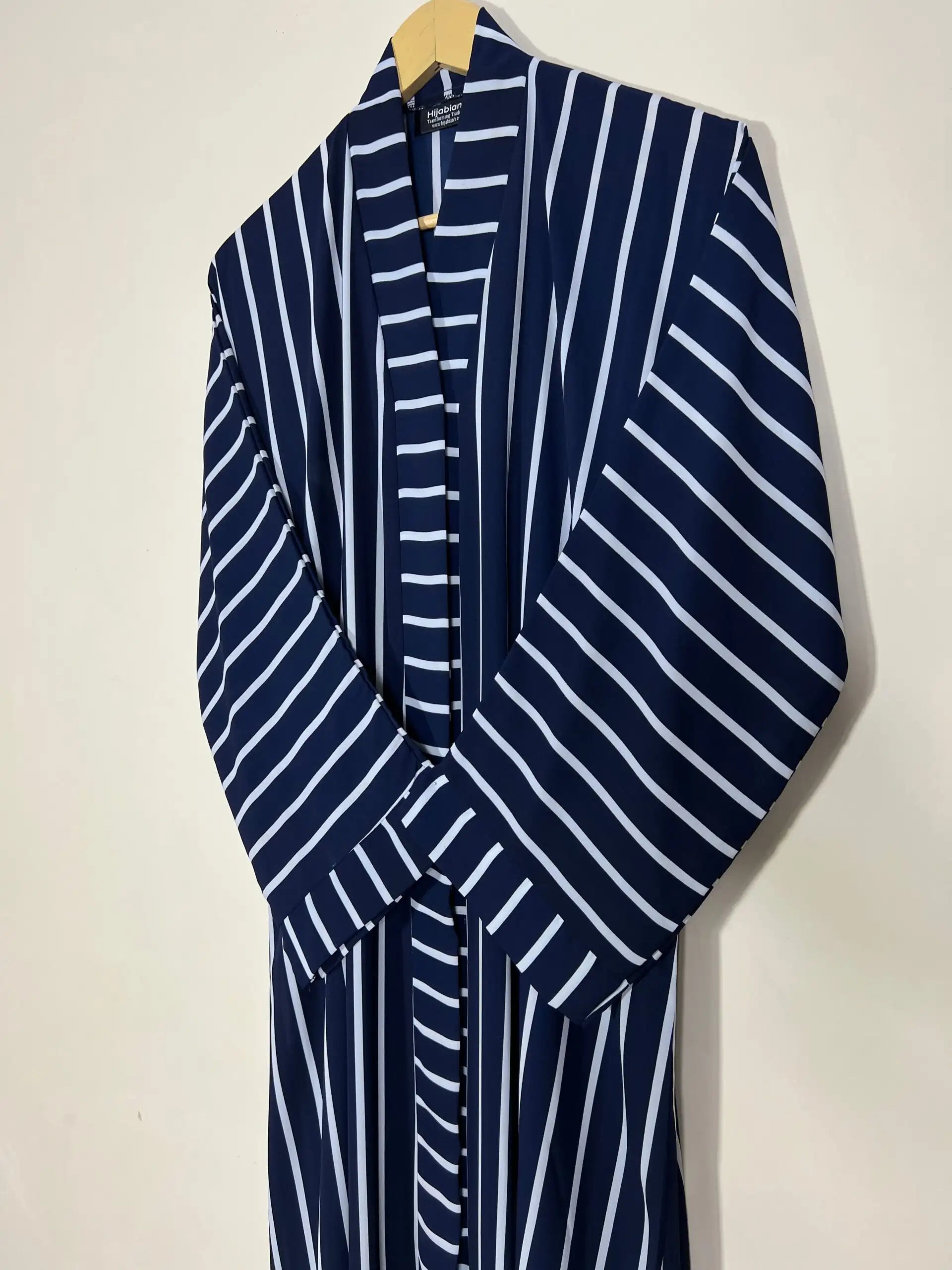 Blue - Stripes Front Open Abaya HJ1212
