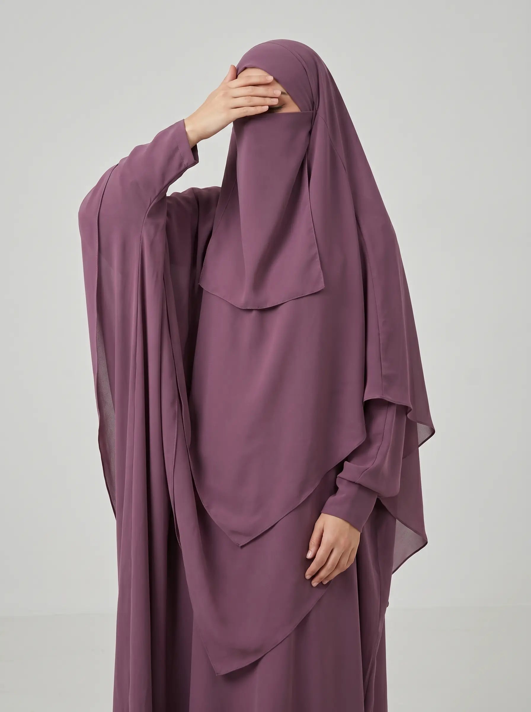 Plum- Two Layer Khimar Set