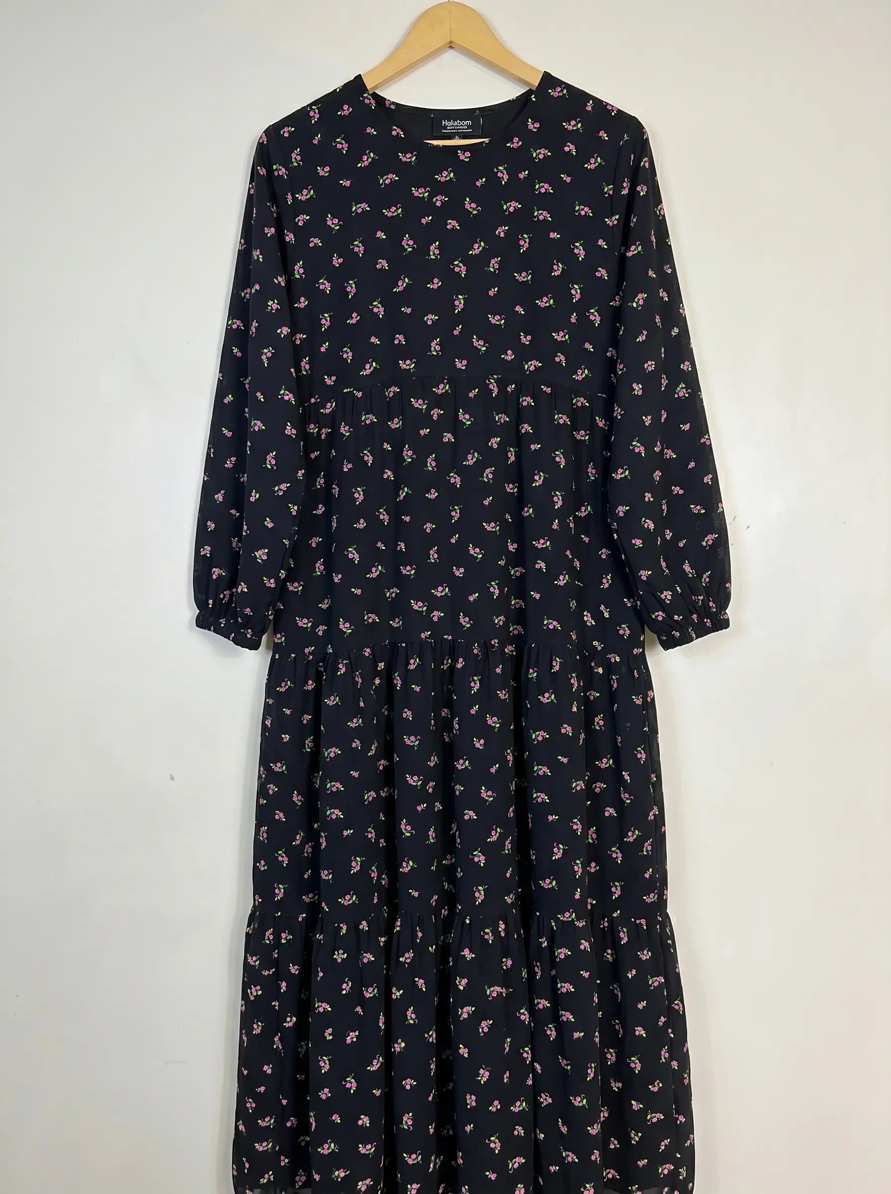 Black Floral Frill Maxi -  Lilac Charm HJ1644